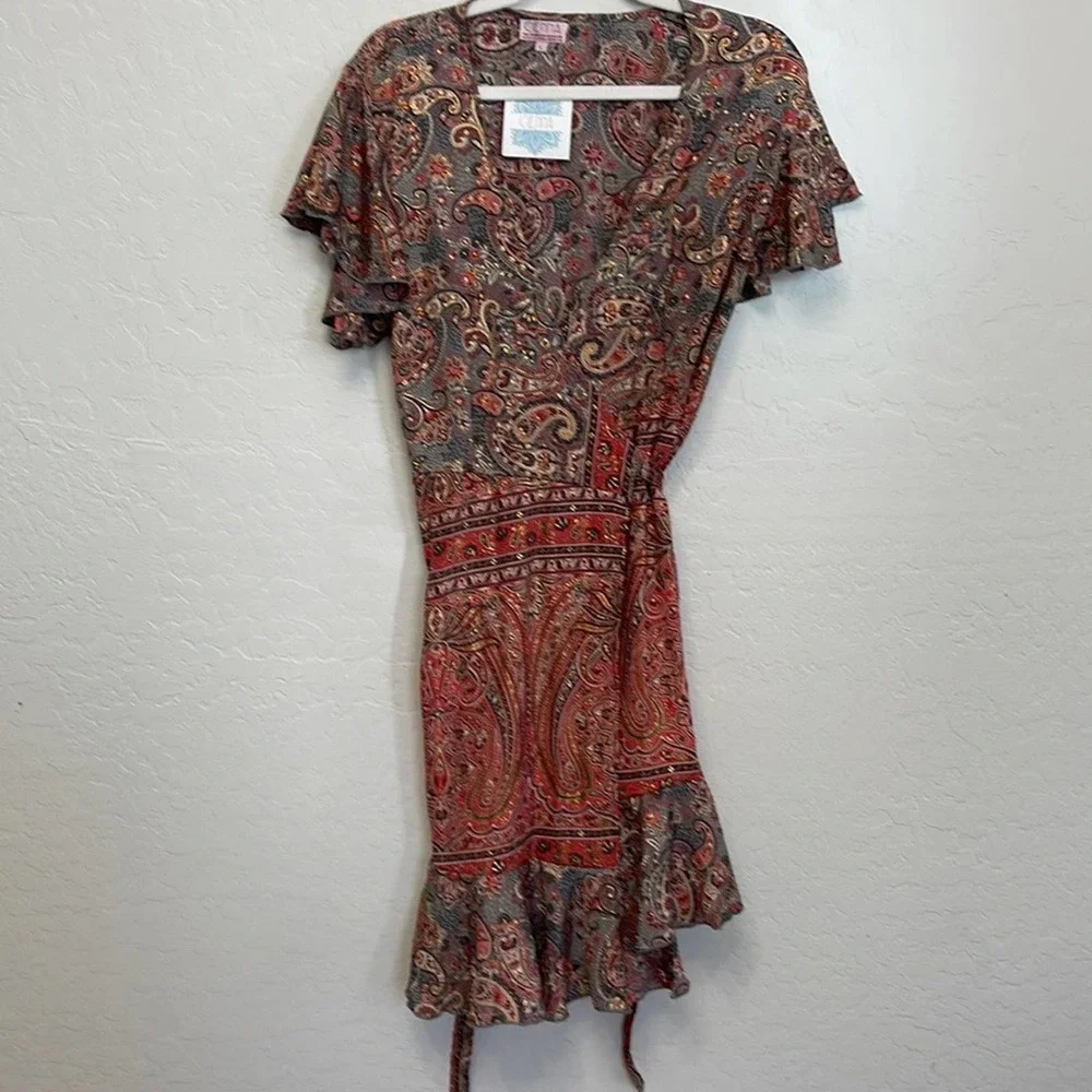 NWT Cienna Vilma Short Wrap Dress - Melon Size Large - Picture 5 of 9